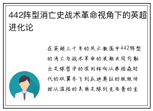 442阵型消亡史战术革命视角下的英超进化论
